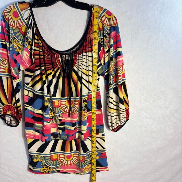 Colorful Abstract Print Womens Top With Elastic Sleeves By Evovorro - Size S - Picture 7 of 10